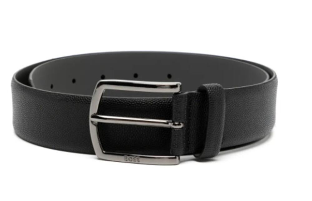 New Hugo Boss Mens Leather Belt Black Silver Hardware Size 40 Designer
